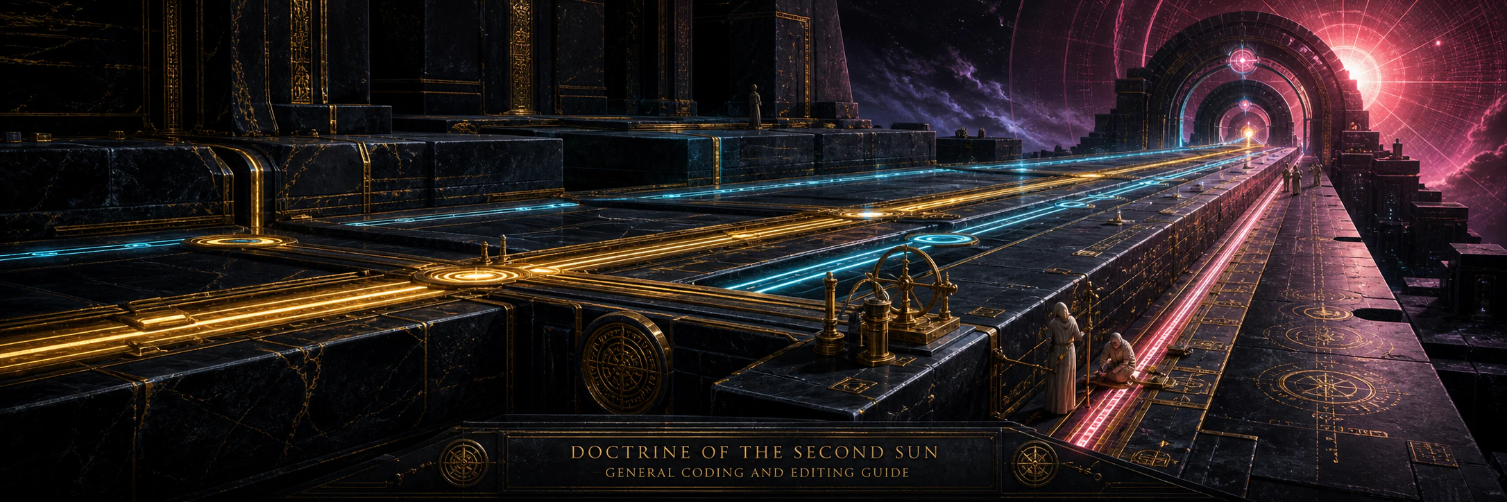 A black-stone archive under precise Second Sun illumination