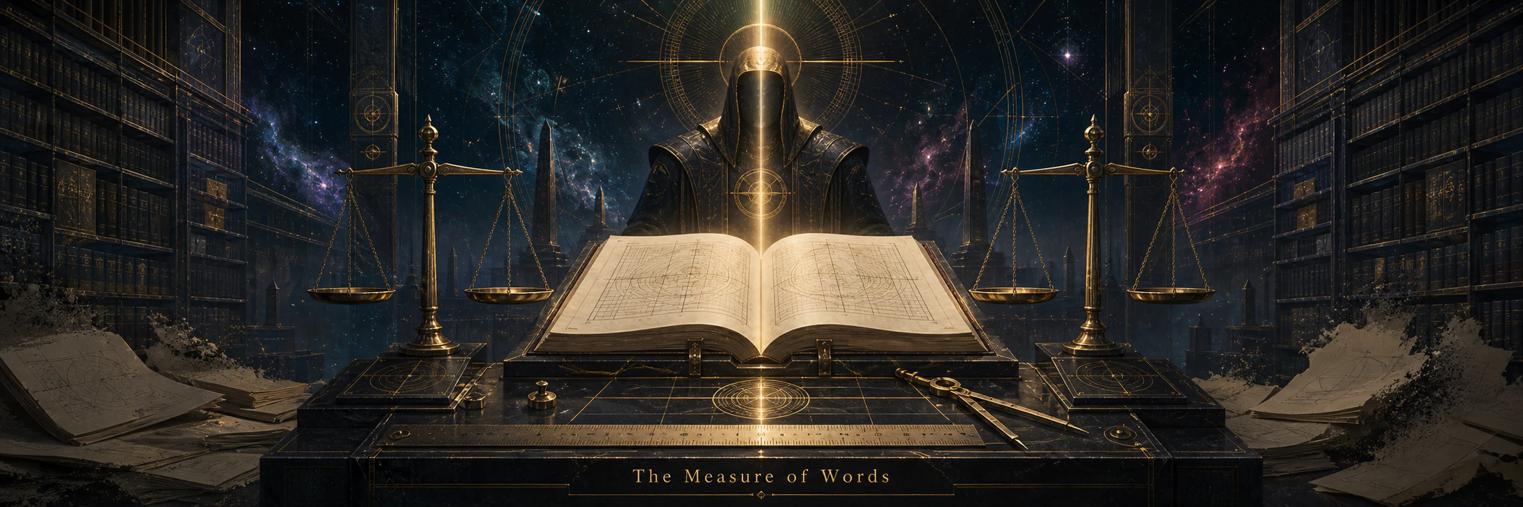 A measured codex before a celestial tribunal